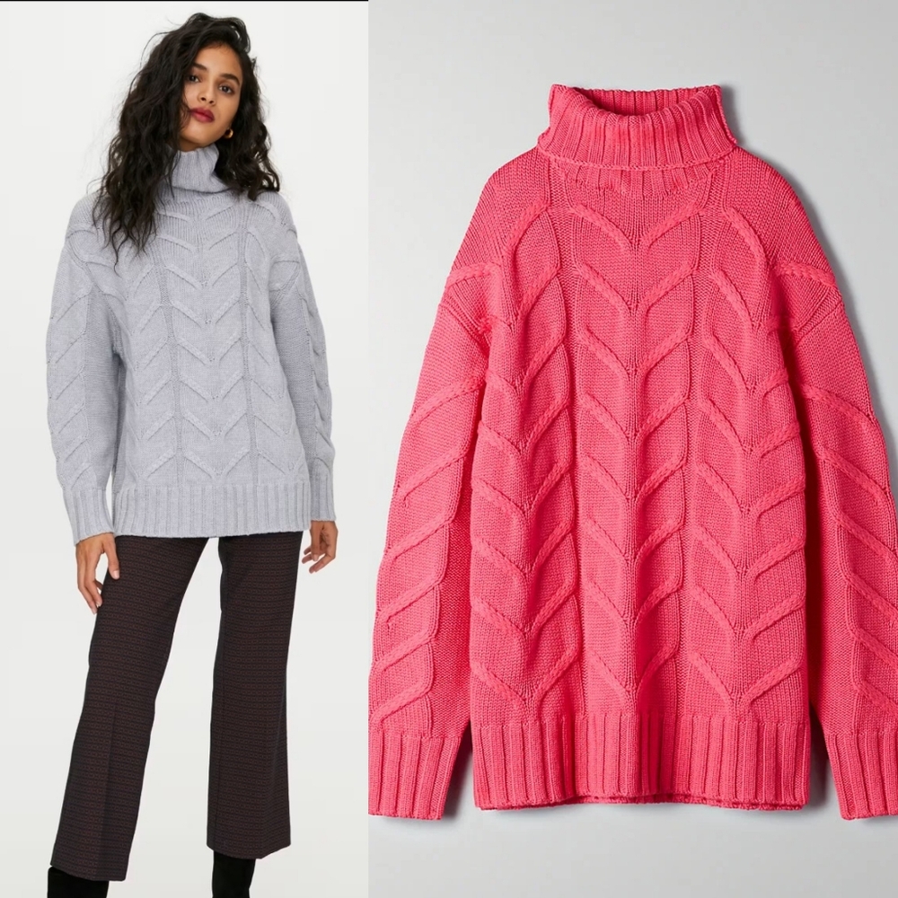 Aritzia Wilfred Champeaux Cable-Knit  Sweater Merino Wool Turtleneck Oversized